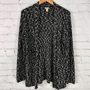 Chico's Black White Patterned Sweater open front stretchy cozy comfy size large